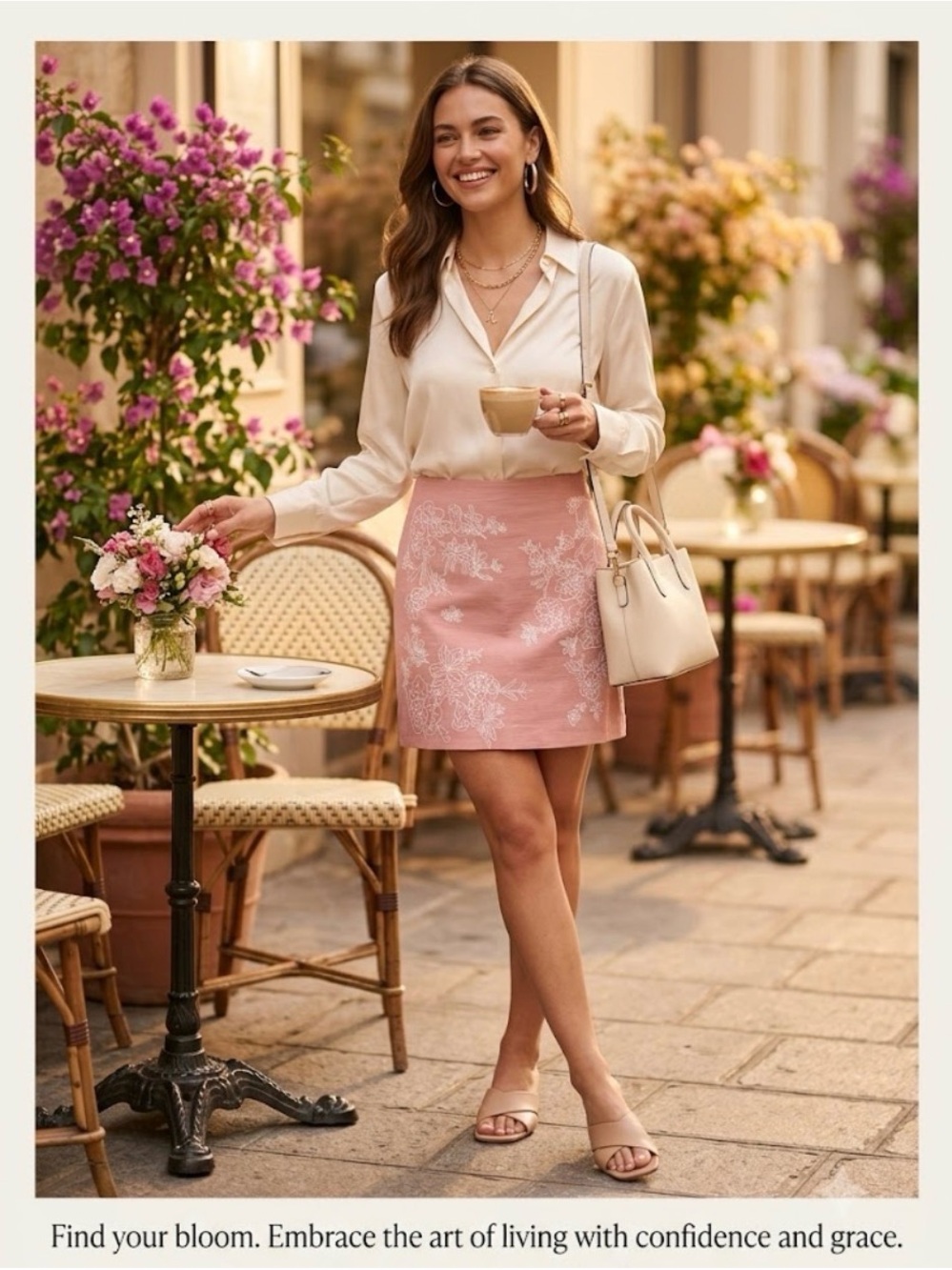 LOFT Pink Mini Skirt with White Floral Embroidery